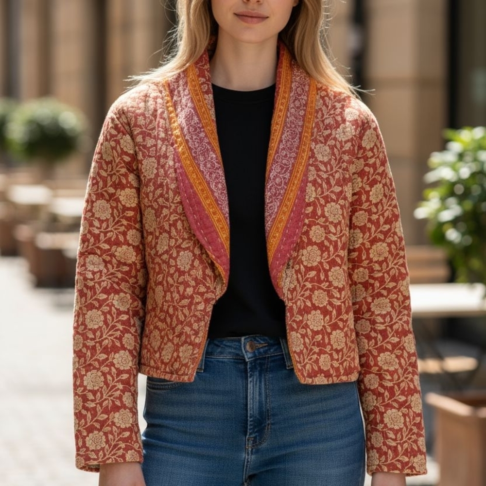 Floral Patterned Open Front Jacket - image 2
